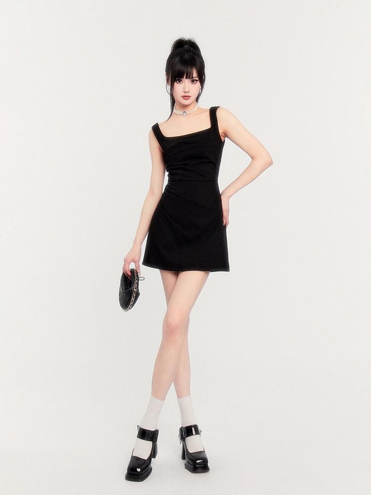 VOCK Square Neck Asymmetric Rhinestone Women's Polyester Slip Mini Dresses