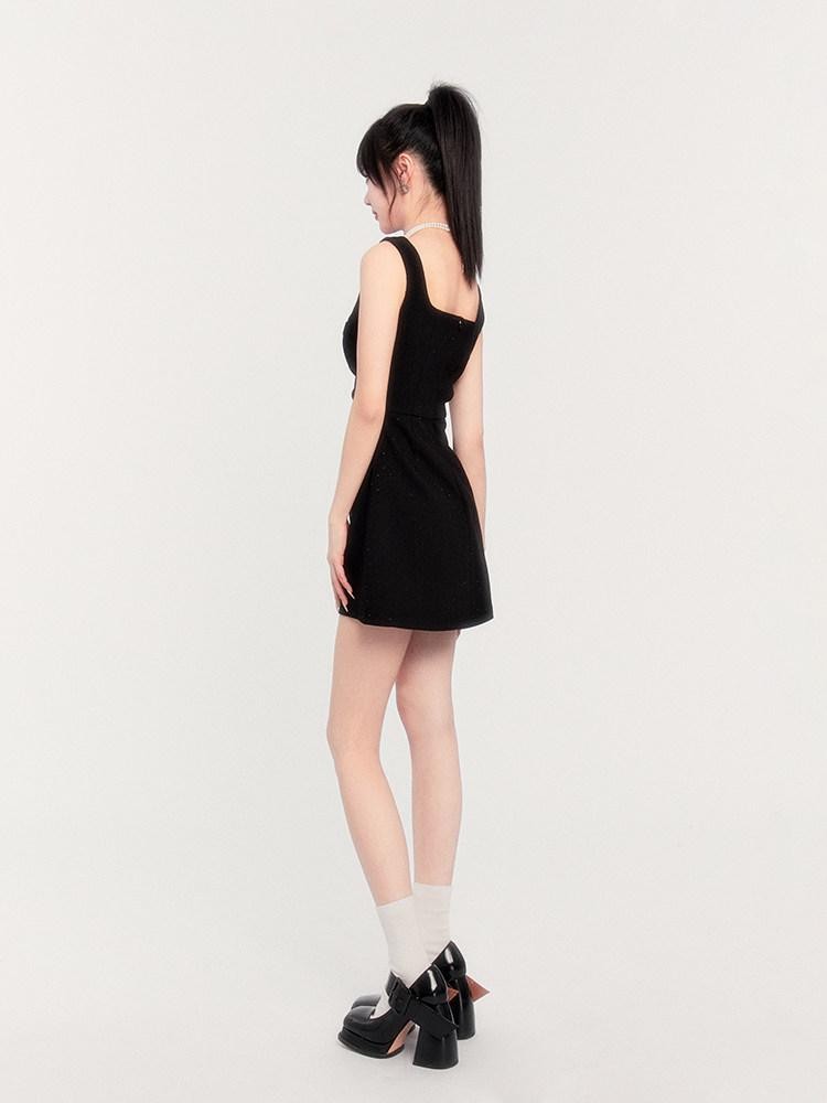 VOCK Square Neck Asymmetric Rhinestone Women's Polyester Slip Mini Dresses
