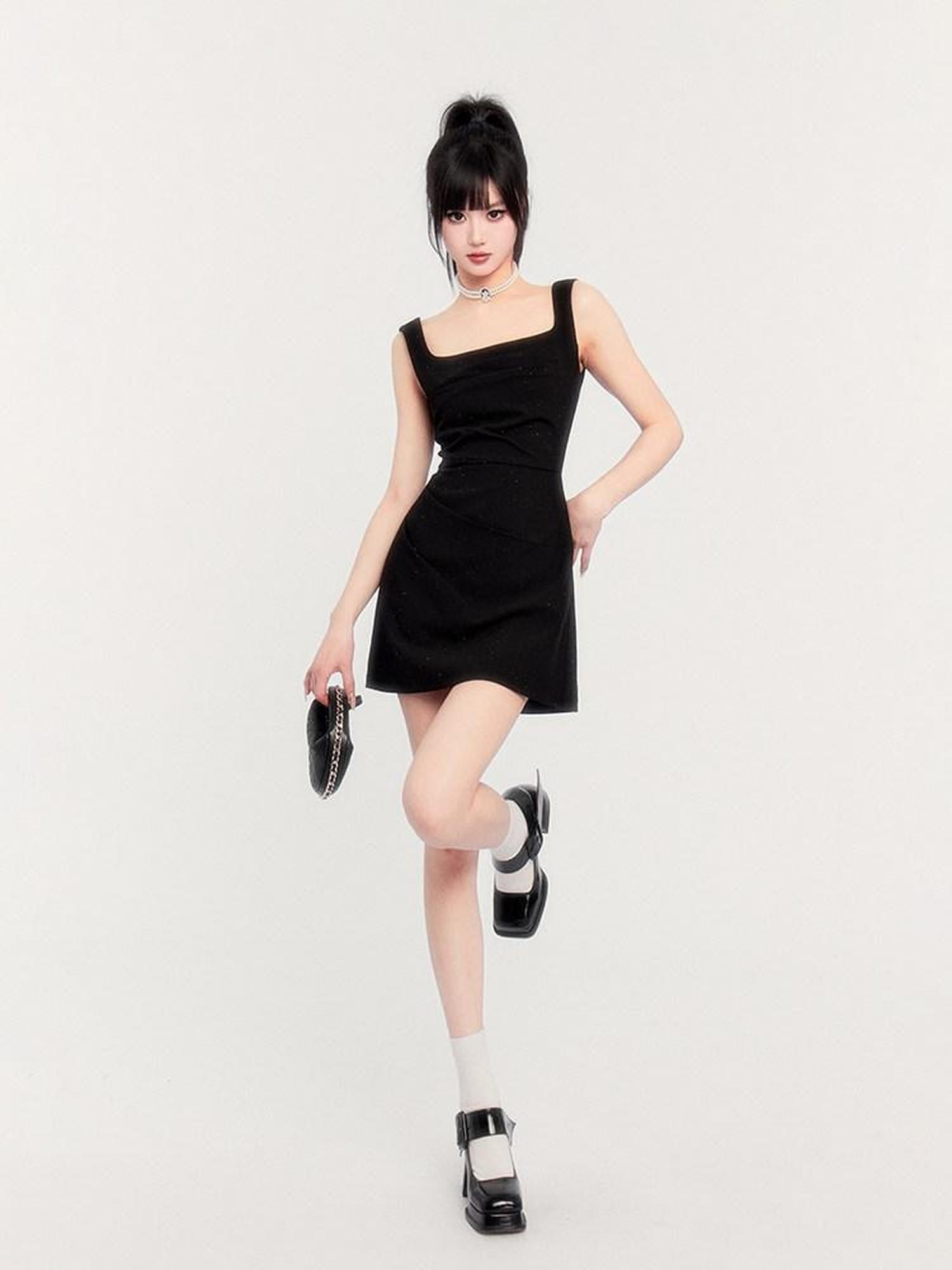 VOCK Square Neck Asymmetric Rhinestone Women's Polyester Slip Mini Dresses