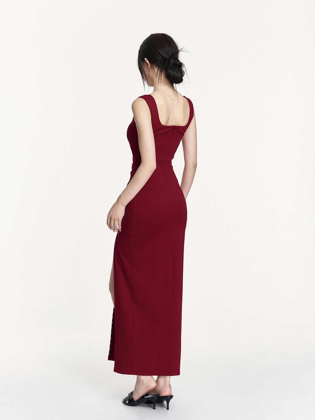 VOCK Square Neck Cinched Waist Irregular Slim Fit Women's Slip Maxi Dresses