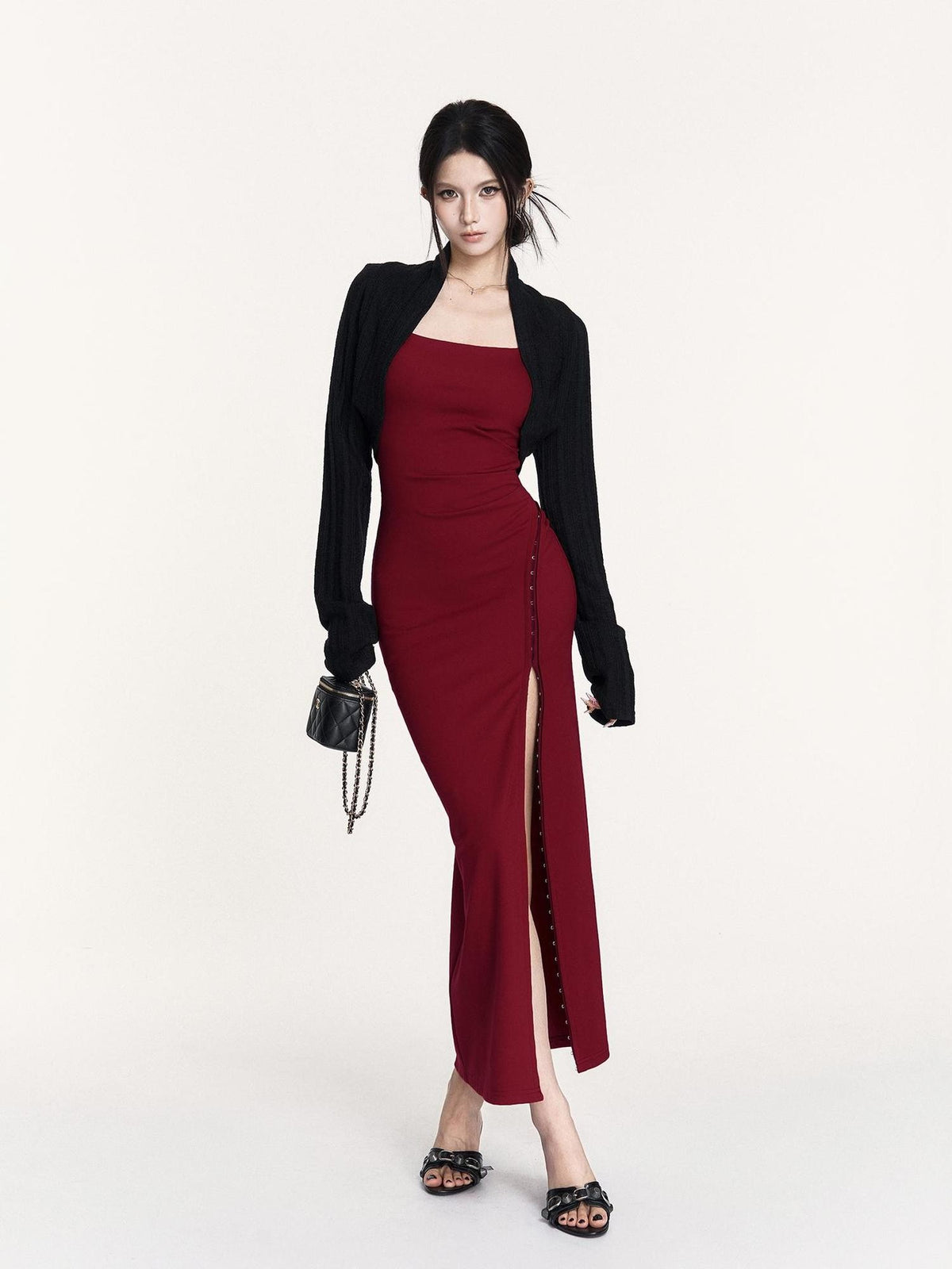 VOCK Square Neck Cinched Waist Irregular Slim Fit Women's Slip Maxi Dresses