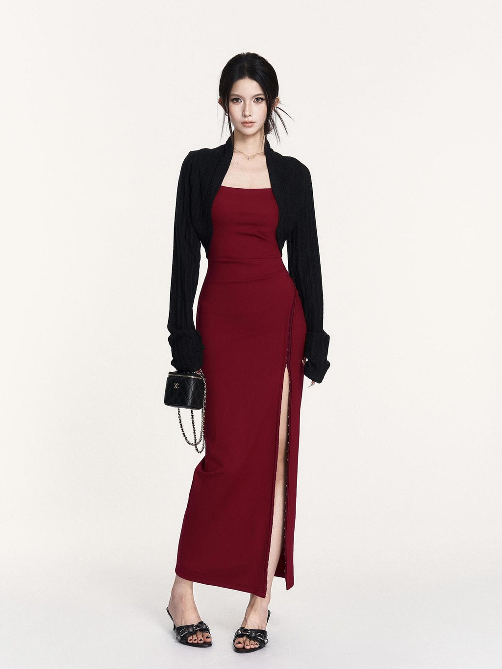 VOCK Square Neck Cinched Waist Irregular Slim Fit Women's Slip Maxi Dresses