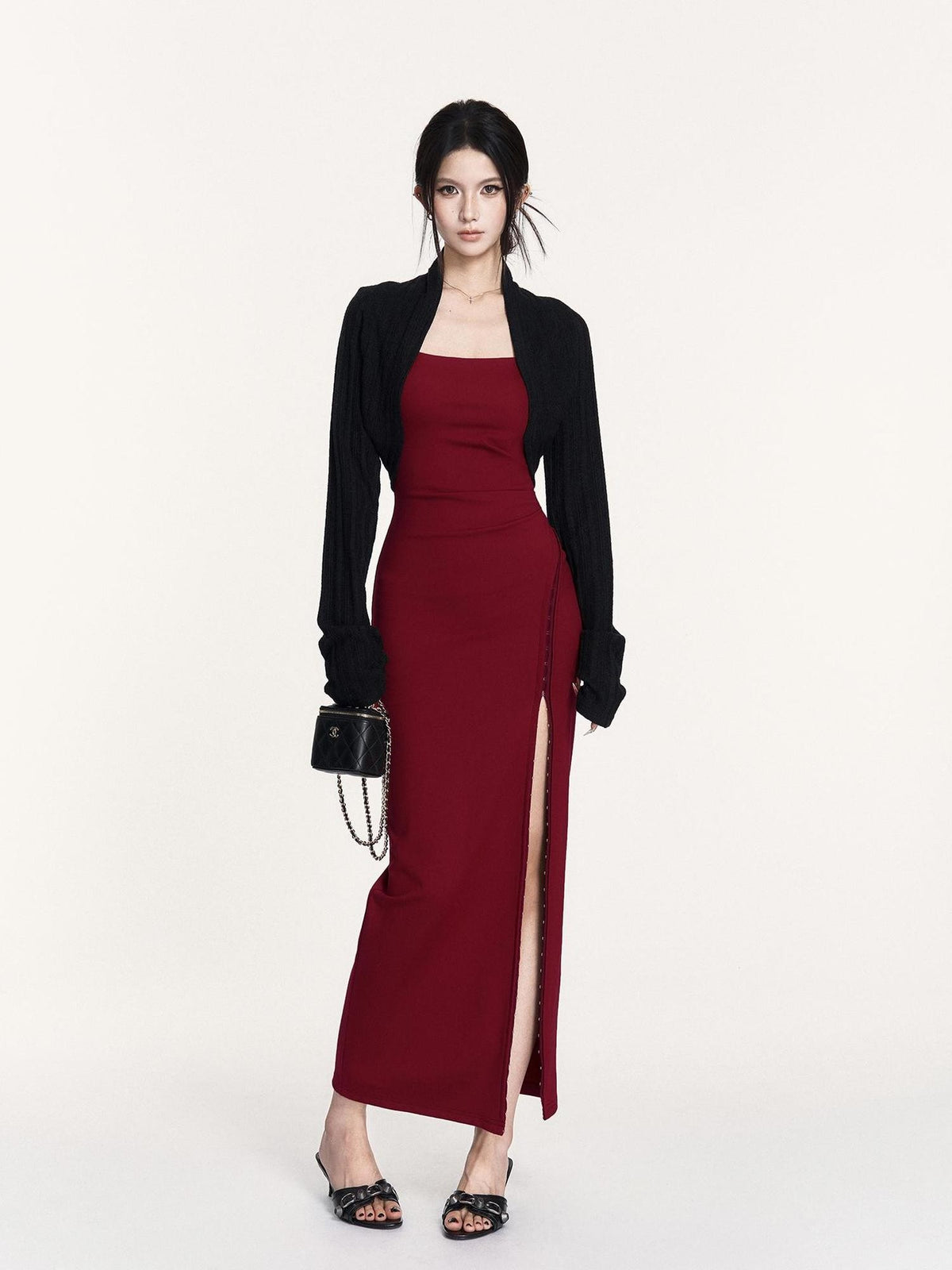 VOCK Square Neck Cinched Waist Irregular Slim Fit Women's Slip Maxi Dresses