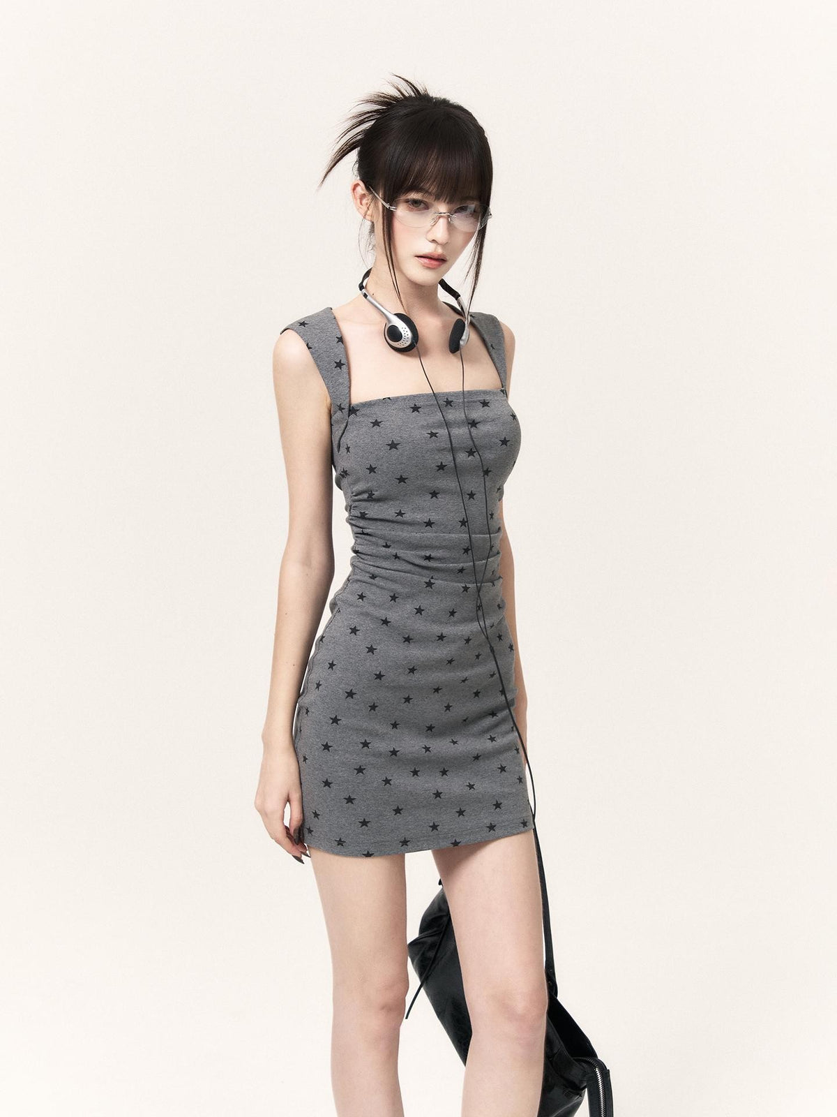 VOCK Star Print Knit Square Neck Bodycon Women's Slip Mini Dresses