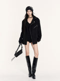 VOCK Street Biker Hourglass Waist Zipper Lapel Women's Wool Blend Short Coats