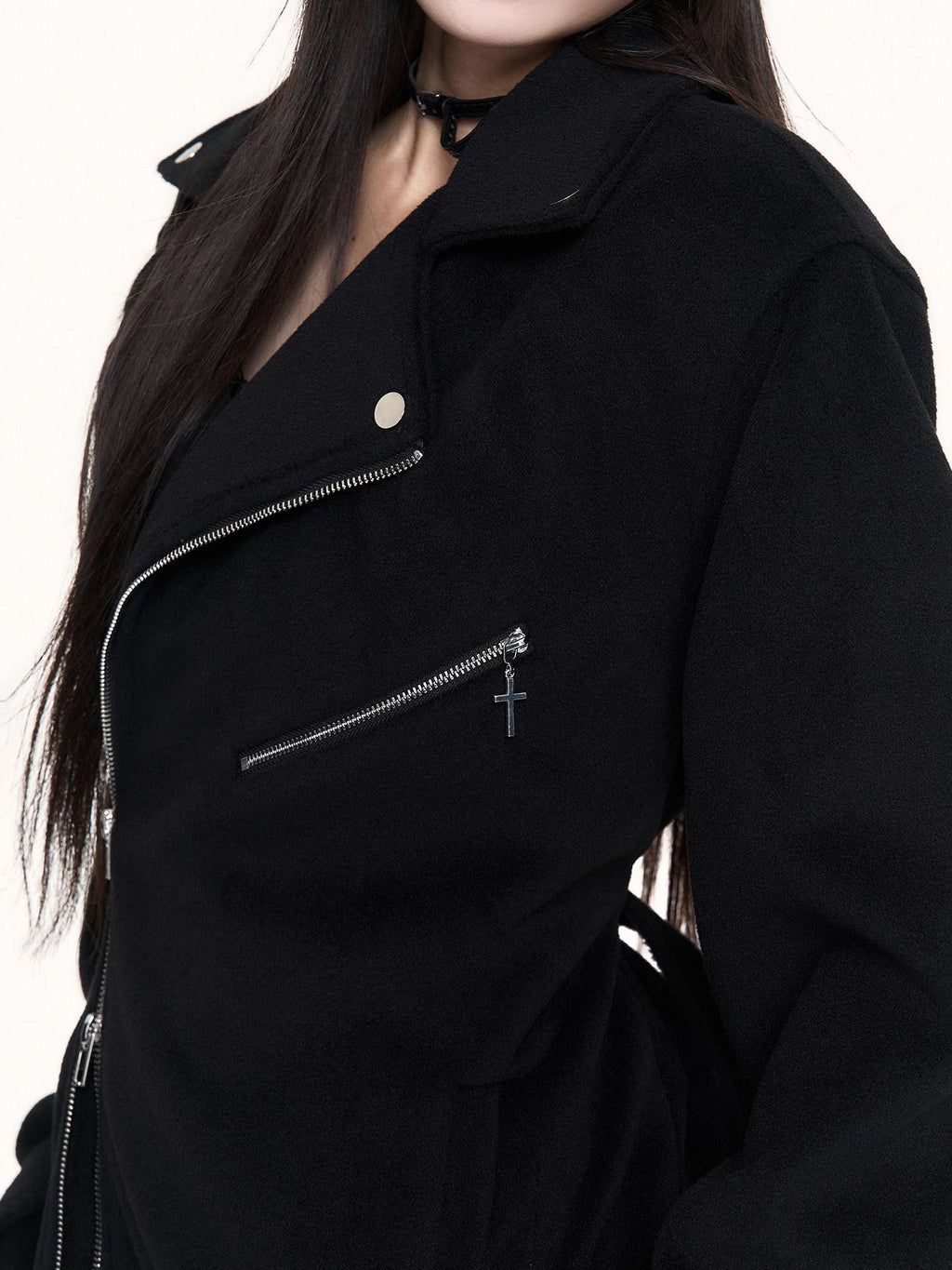 VOCK Street Biker Hourglass Waist Zipper Lapel Women's Wool Blend Short Coats