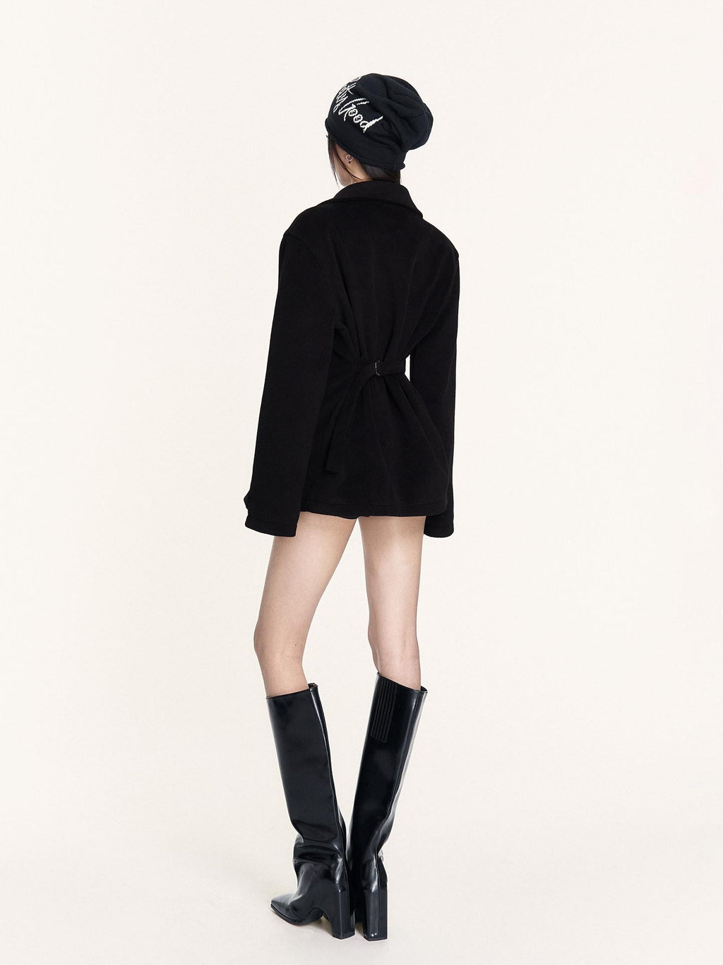 VOCK Street Biker Hourglass Waist Zipper Lapel Women's Wool Blend Short Coats