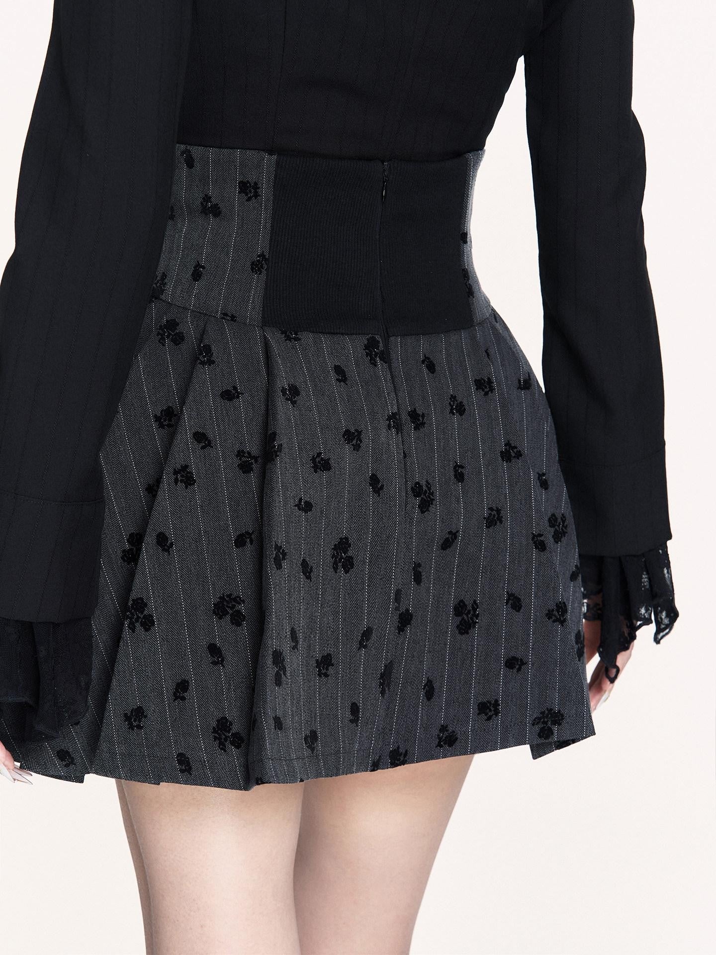 VOCK Striped Herringbone High Waist Pleated Women's Polyester Mini Skirts