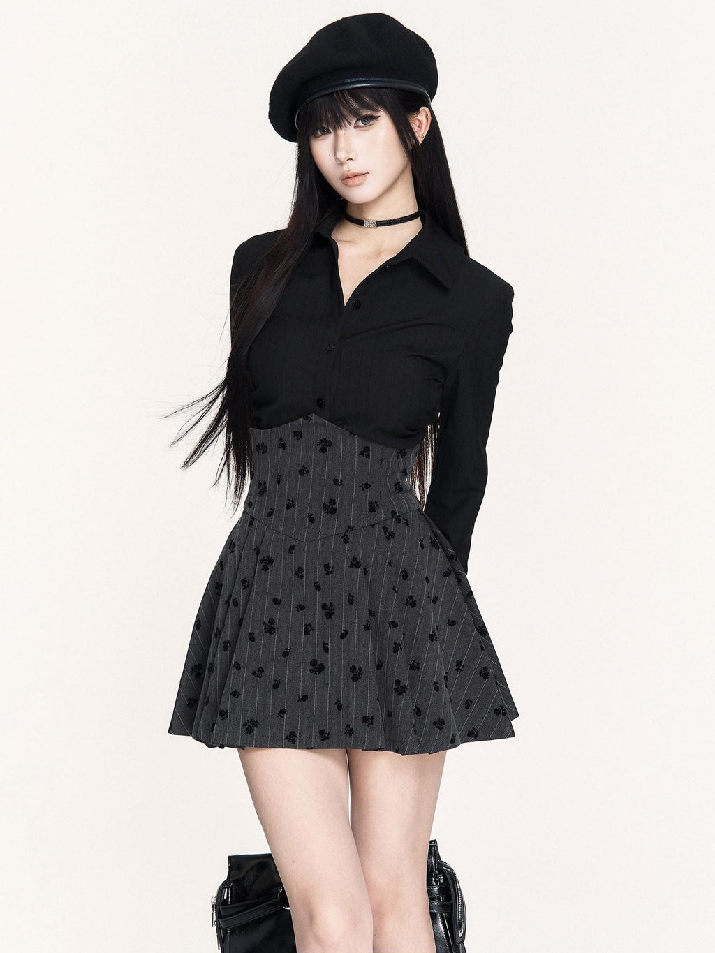 VOCK Striped Herringbone High Waist Pleated Women's Polyester Mini Skirts