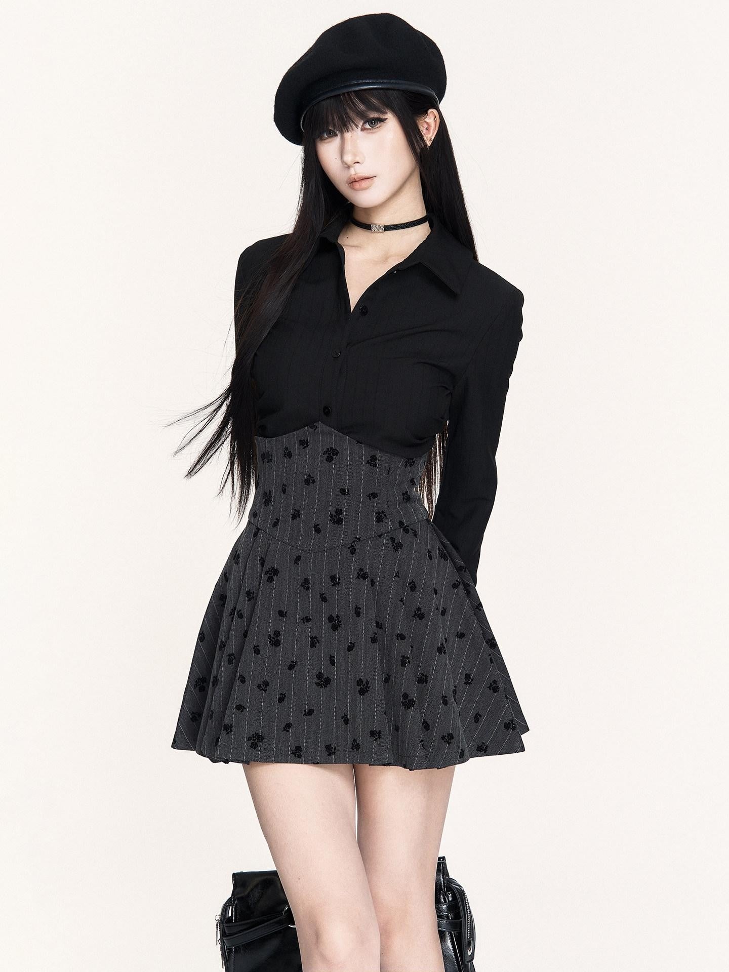 VOCK Striped Herringbone High Waist Pleated Women's Polyester Mini Skirts