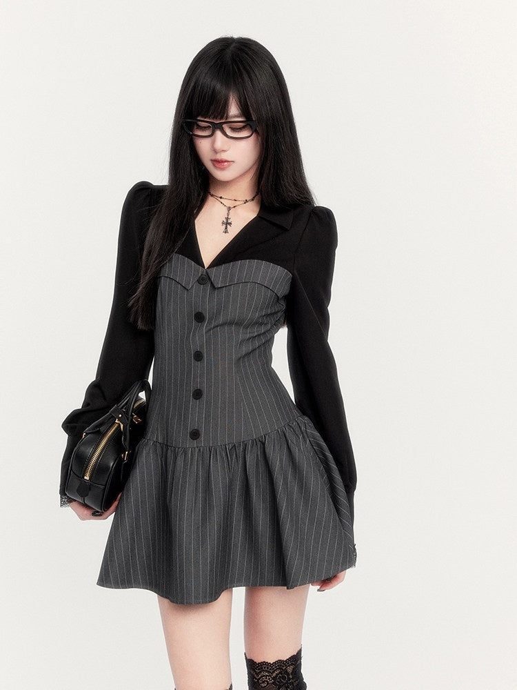 VOCK_Striped_Waist_Cinch_Blazer_Shirtdress_Women's_Cotton_Blend_Matching_Skirt_Sets_844999536807_MISSTT