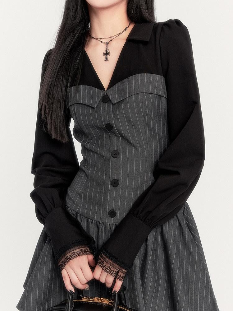 VOCK Striped Waist Cinch Blazer Shirtdress Women's Cotton Blend Matching Skirt Sets
