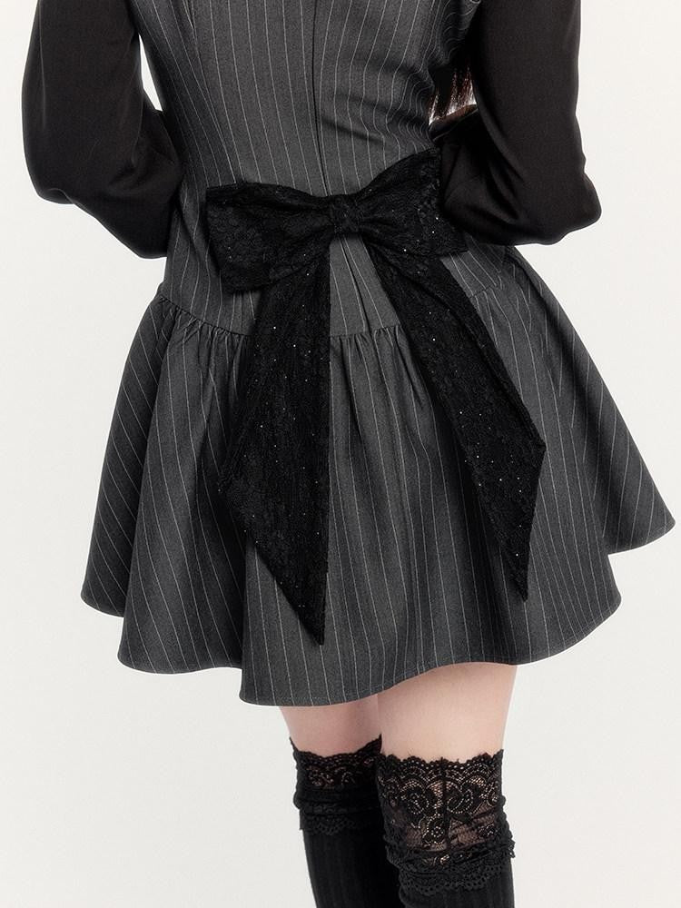 VOCK Striped Waist Cinch Blazer Shirtdress Women's Cotton Blend Matching Skirt Sets