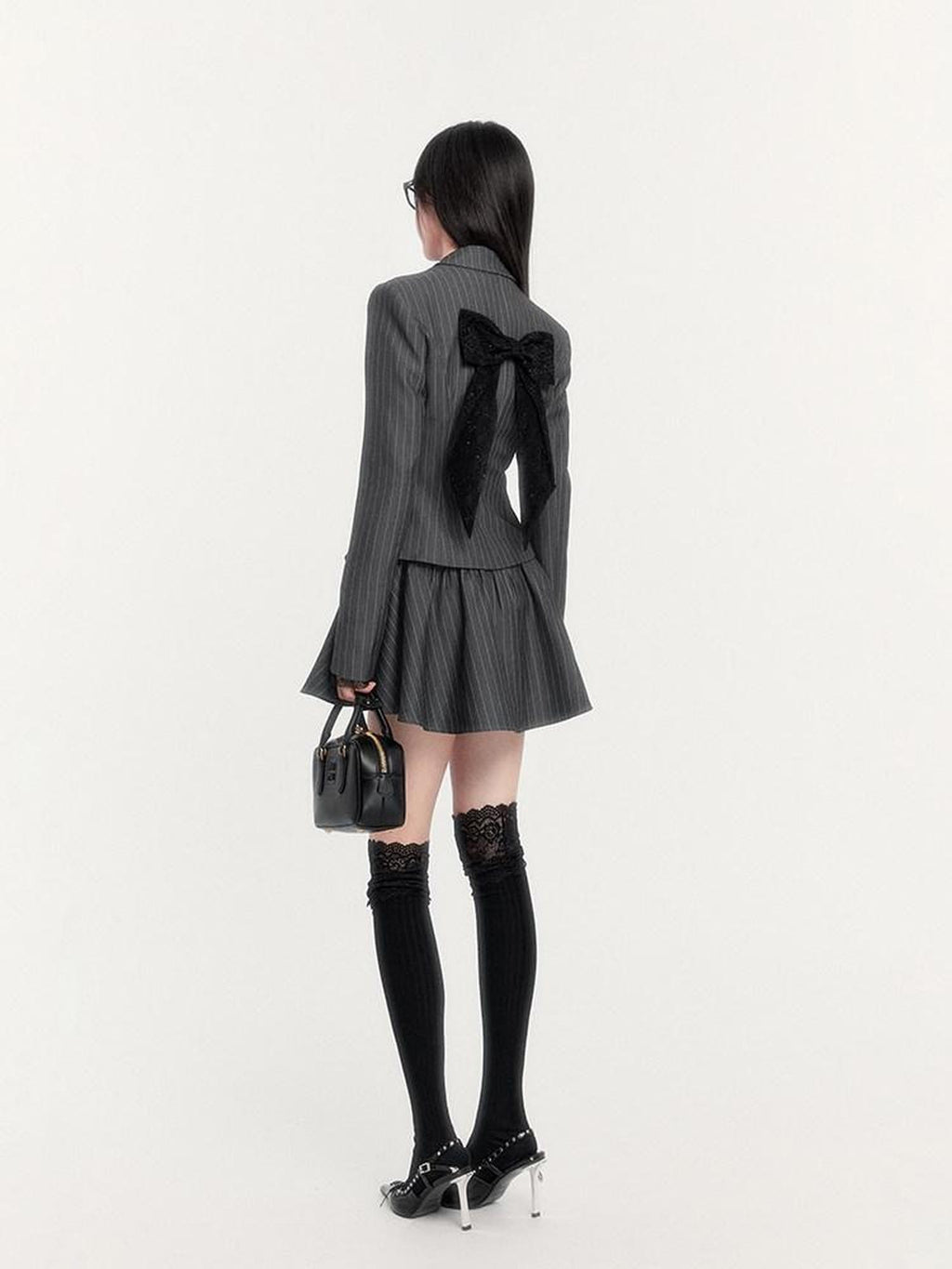 VOCK Striped Waist Cinch Blazer Shirtdress Women's Cotton Blend Matching Skirt Sets