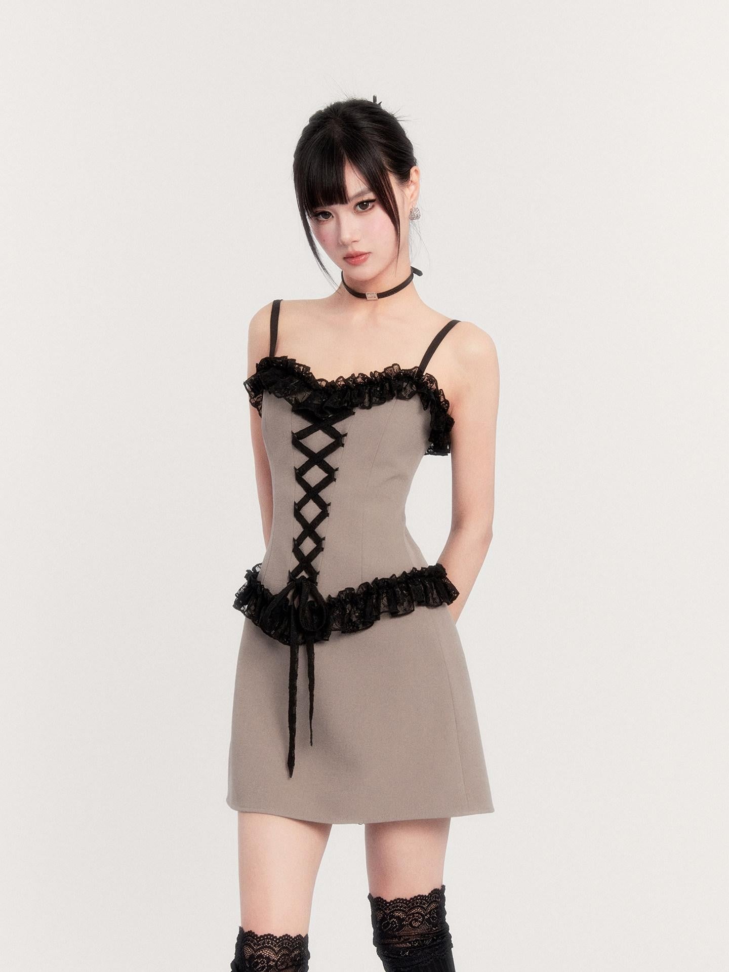 VOCK Sunset Lace Splice Cami Set With Cropped Blazer Women's Casual Mini Dresses