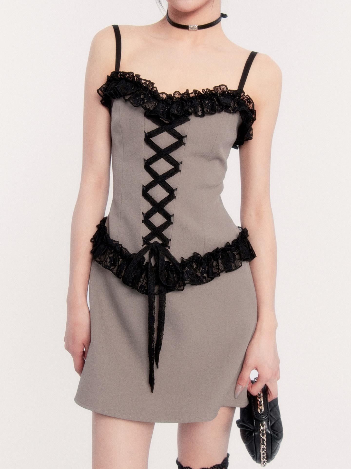 VOCK Sunset Lace Splice Cami Set With Cropped Blazer Women's Casual Mini Dresses