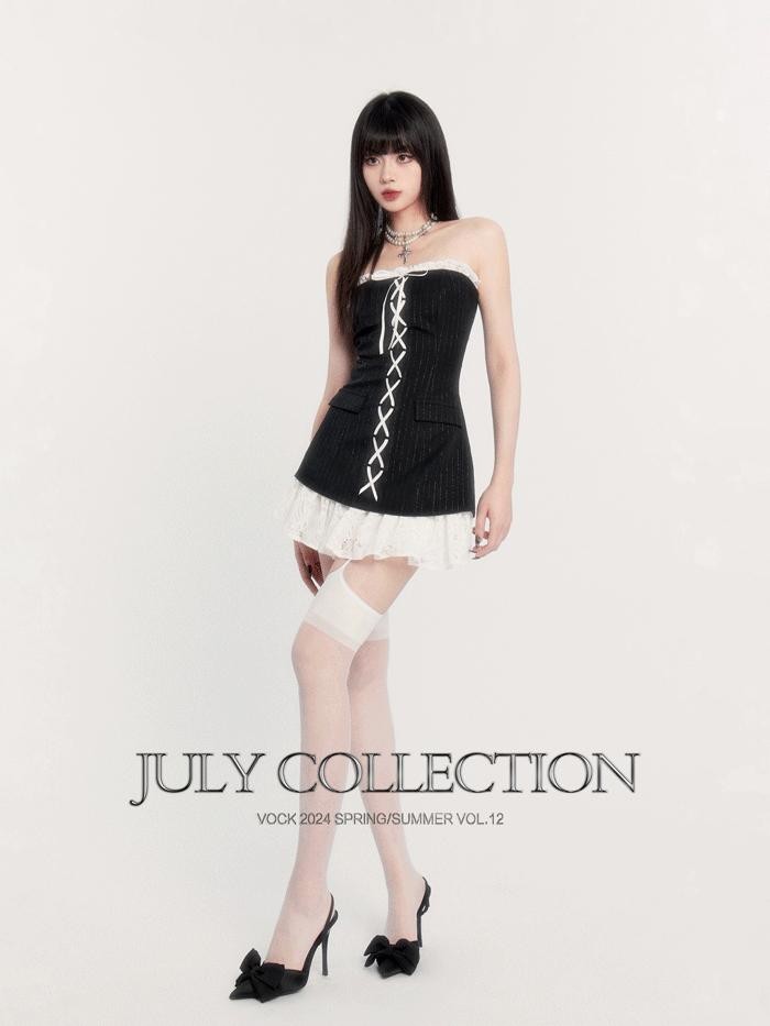 VOCK Sunset Rose Tie Dye Puff Sleeve High Waist Women's Polyester Tube Mini Dresses