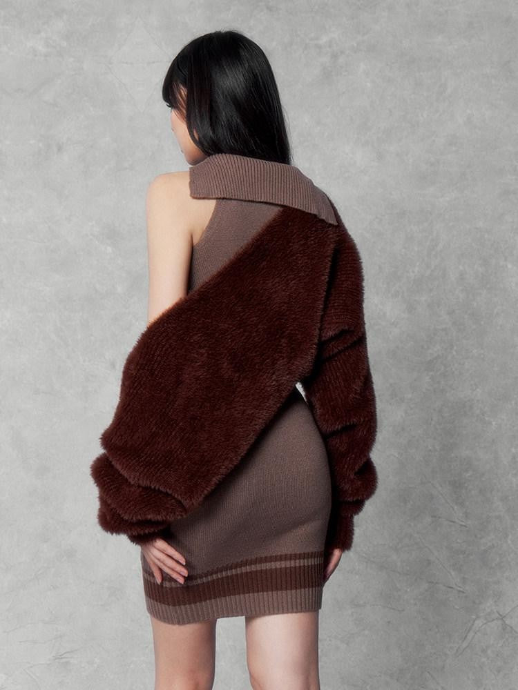 VOCK Sweet Cable Knit Square Neck Two Piece Women's Viscose Blend Slip Mini Dresses