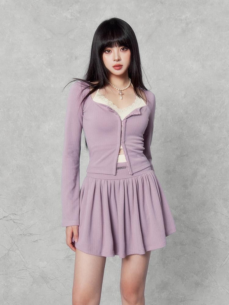 VOCK Sweetheart Swirl Contrast Cardigan Camisole Waist Women's Matching Skirt Sets
