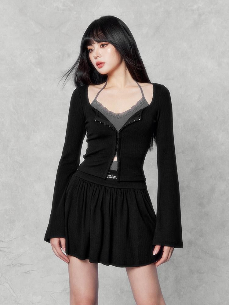 VOCK Sweetheart Swirl Contrast Cardigan Camisole Waist Women's Matching Skirt Sets