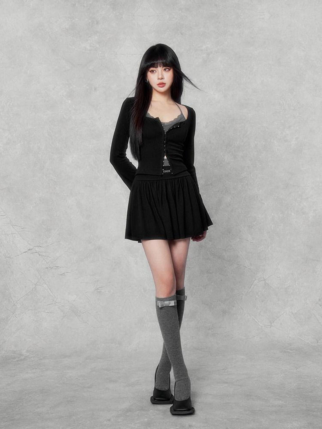VOCK Sweetheart Swirl Contrast Cardigan Camisole Waist Women's Matching Skirt Sets