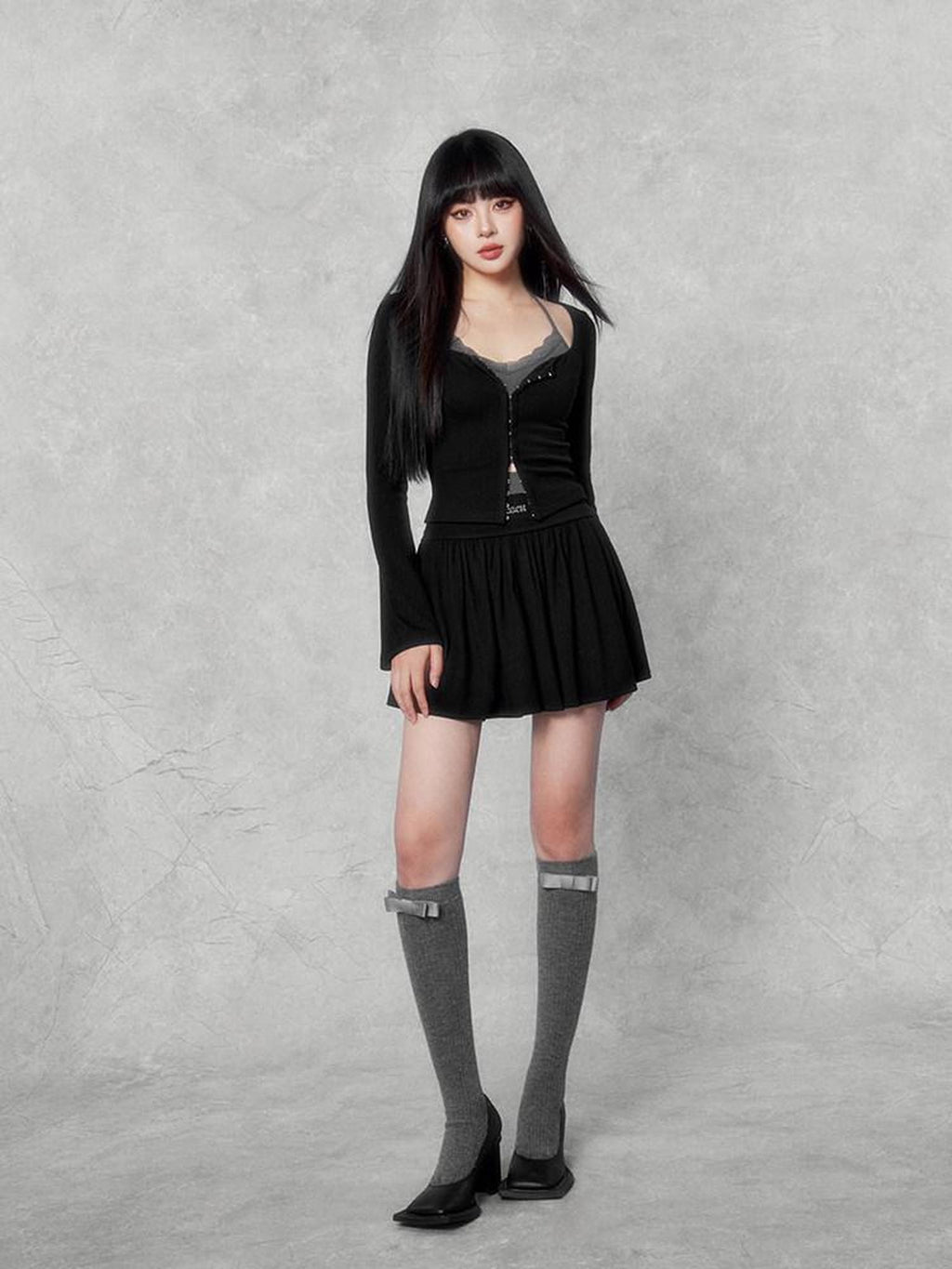 VOCK Sweetheart Swirl Contrast Cardigan Camisole Waist Women's Matching Skirt Sets
