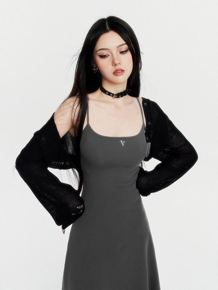 VOCK Textured Heart Cutout V-neck Knit Cropped Women's Acrylic Boleros & Shrugs