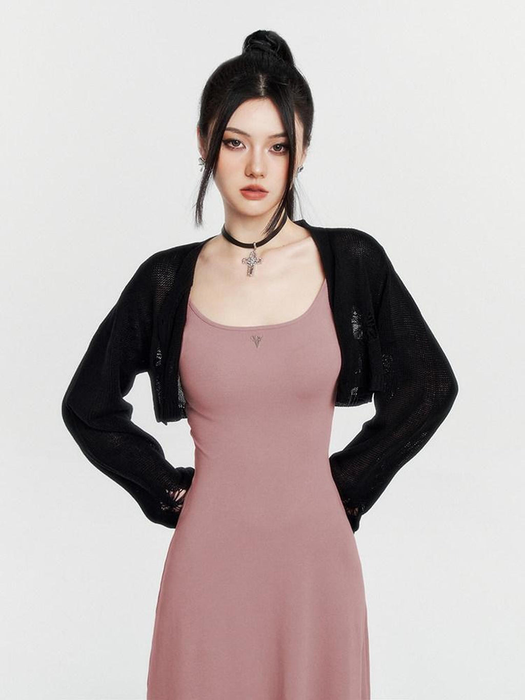 VOCK Textured Heart Cutout V-neck Knit Cropped Women's Acrylic Boleros & Shrugs