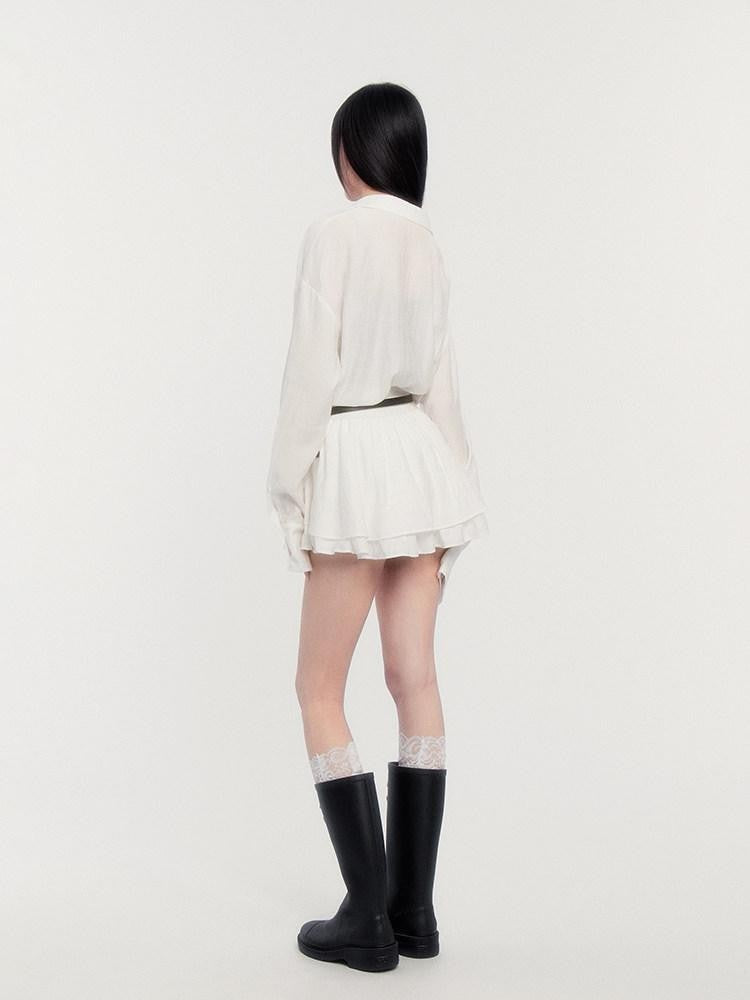 VOCK Textured Ruffled French Loose Buttoned Shirt Collar Women's Matching Skirt Sets