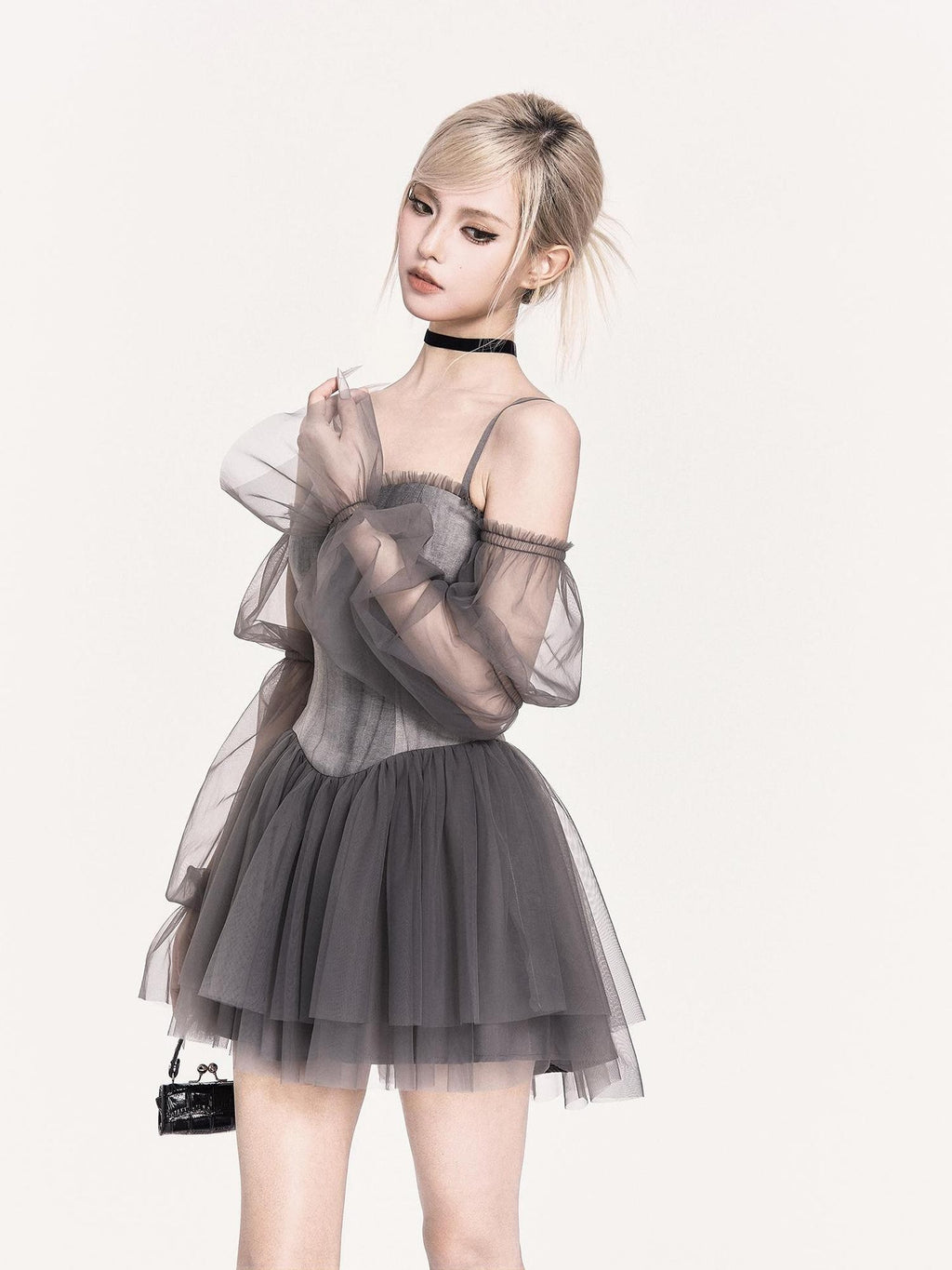 VOCK Tie Dye Puff Sleeve Palace Puffy Double Layer Women's Polyester Linen Tube Mini Dresses