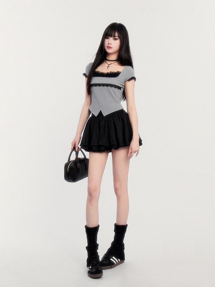 VOCK Tie Waist Button Polo Collar Long Sleeve Textured Women's Matching Skirt Sets