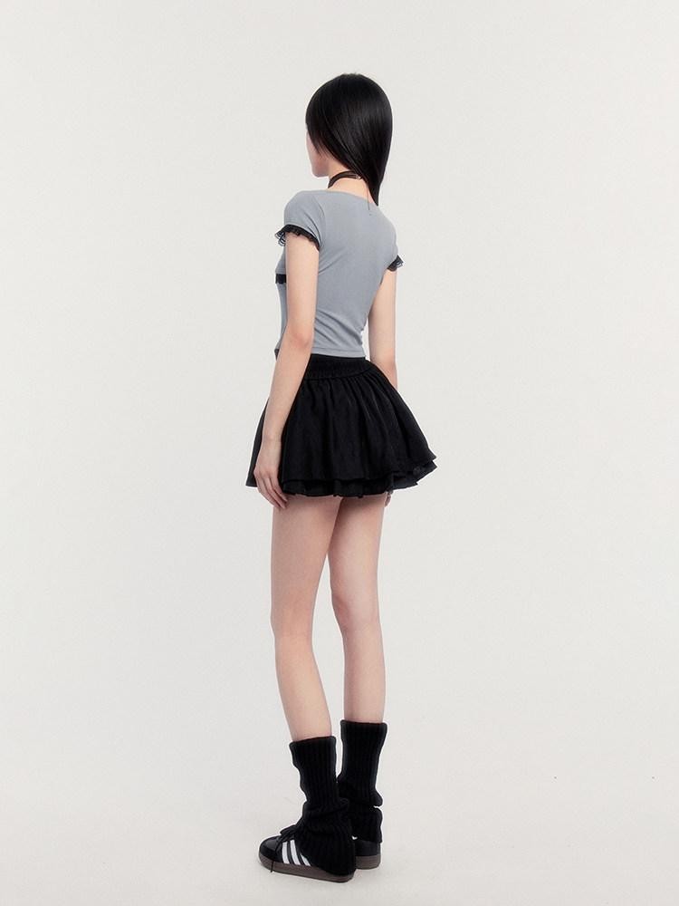VOCK Tie Waist Button Polo Collar Long Sleeve Textured Women's Matching Skirt Sets