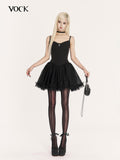 VOCK Tulle Puff Princess High Waist Strappy Women's Polyester Blend Slip Mini Dresses