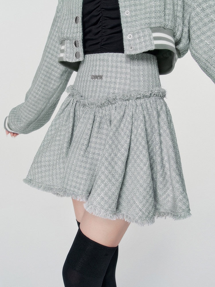 VOCK_Tweed_Cropped_Baseball_Jacket_High_Waist_Women's_Polyester_Matching_Skirt_Sets_687444606247_MISSTT