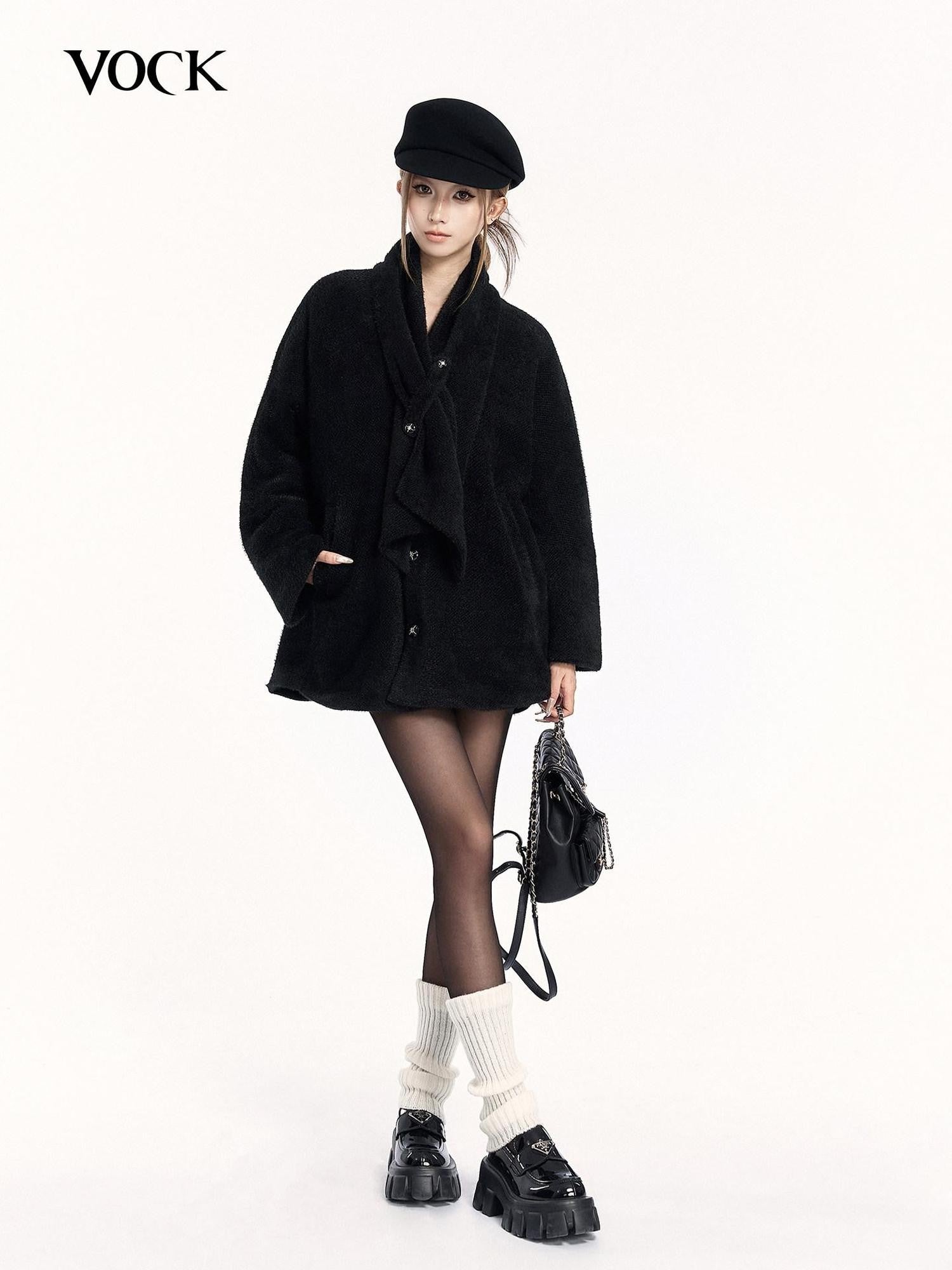 VOCK Vintage Fur Lined Multi Pocket Women's Polyester Short Coats