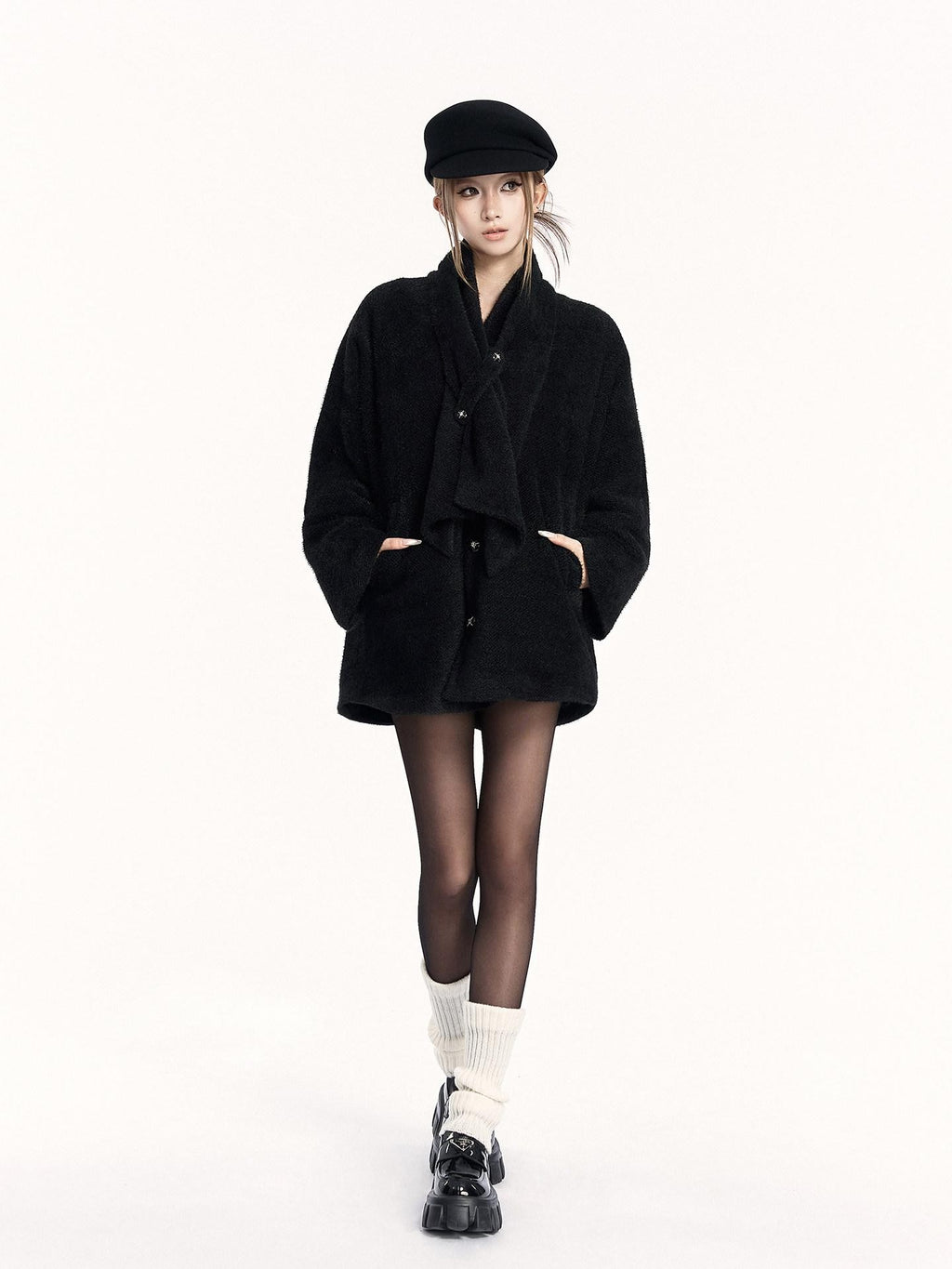 VOCK Vintage Fur Lined Multi Pocket Women's Polyester Short Coats