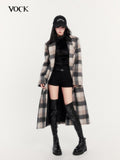 VOCK Vintage Plaid Patchwork Double Breasted Women's Wool Blend Long Coats