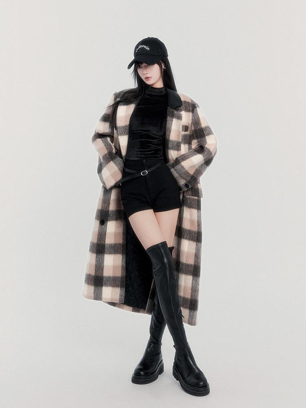 VOCK Vintage Plaid Patchwork Double Breasted Women's Wool Blend Long Coats