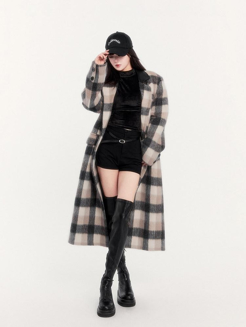 VOCK Vintage Plaid Patchwork Double Breasted Women's Wool Blend Long Coats