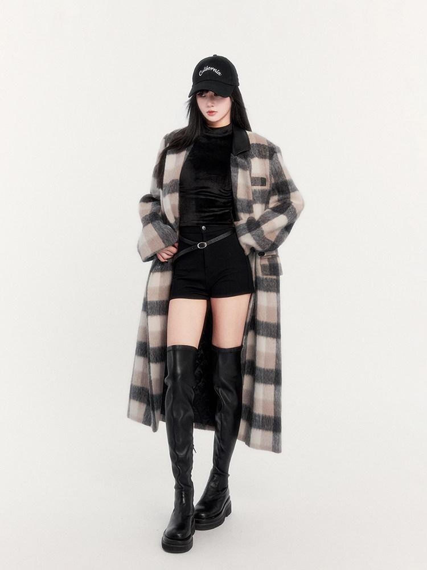 VOCK Vintage Plaid Patchwork Double Breasted Women's Wool Blend Long Coats