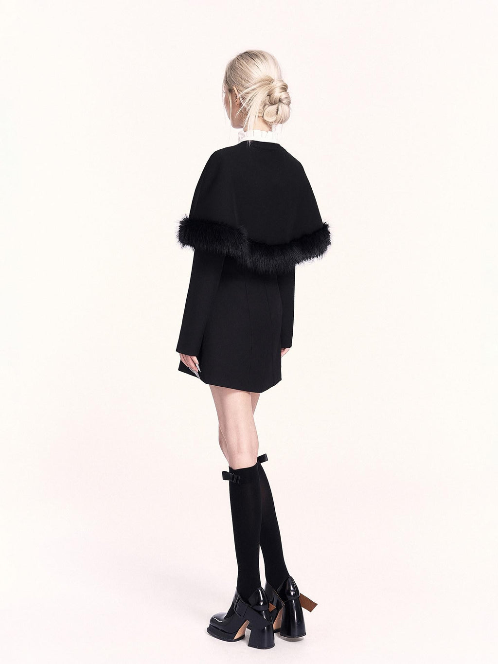 VOCK Wool Cape Spliced Doll Collar Slim Two Piece Women's Casual Mini Dresses