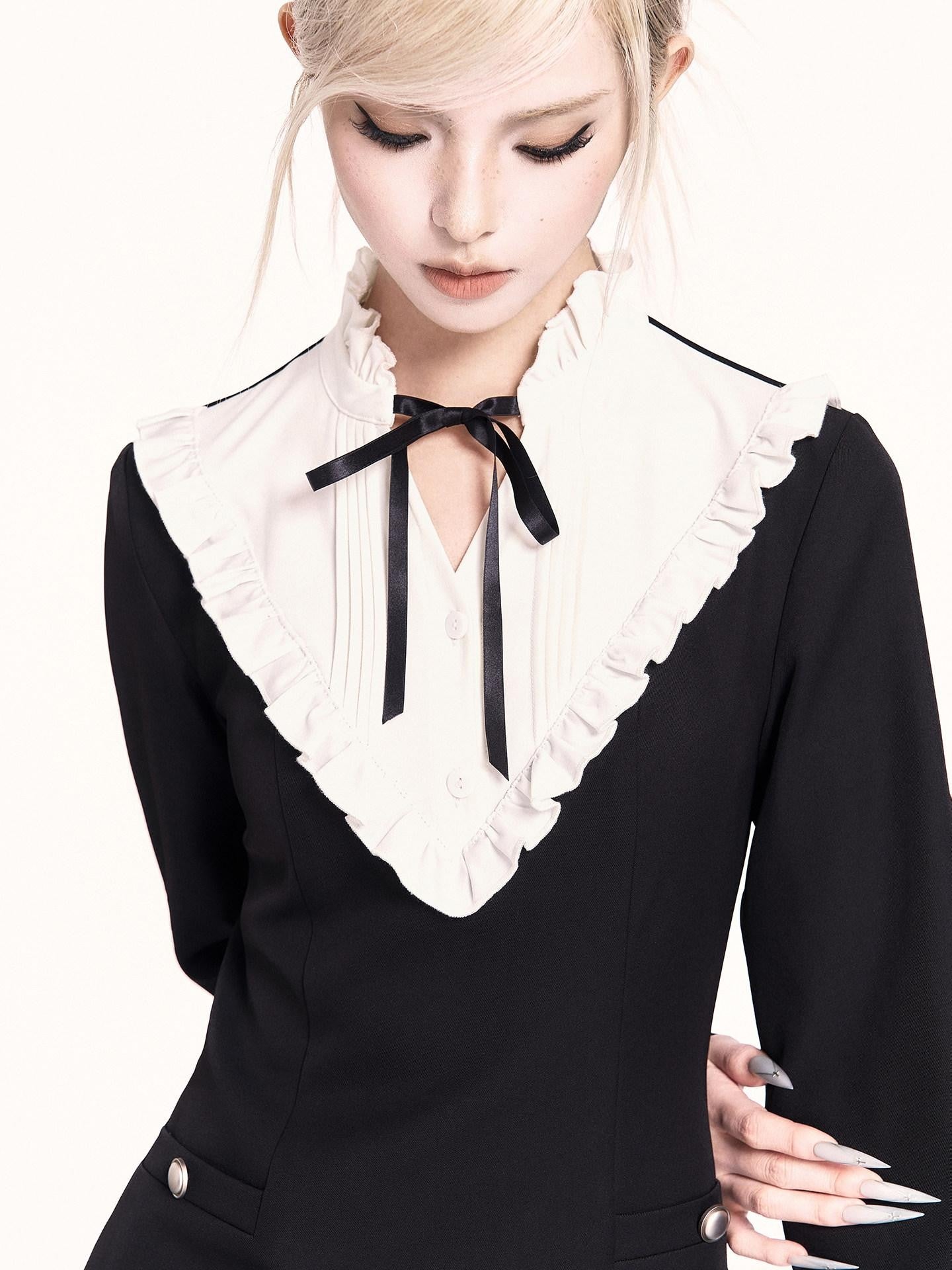 VOCK Wool Cape Spliced Doll Collar Slim Two Piece Women's Casual Mini Dresses