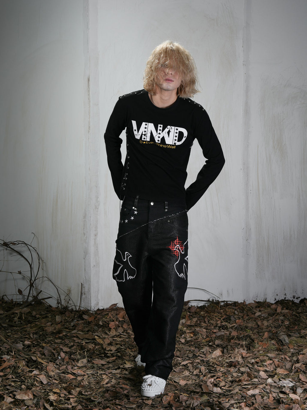 Vinkid Animal Print Two Piece Spliced Loose Fit Women's Cotton Straight-leg Jeans