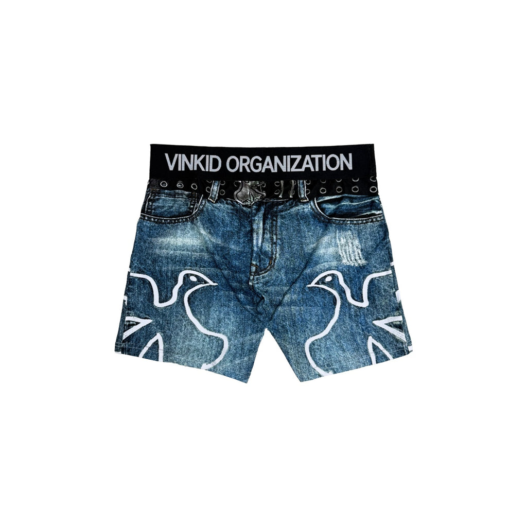 Vinkid_Blue_Dove_Print_High_Waist_Breathable_Women's_Polyester_Lounge_Shorts_1073107924912_MISSTT