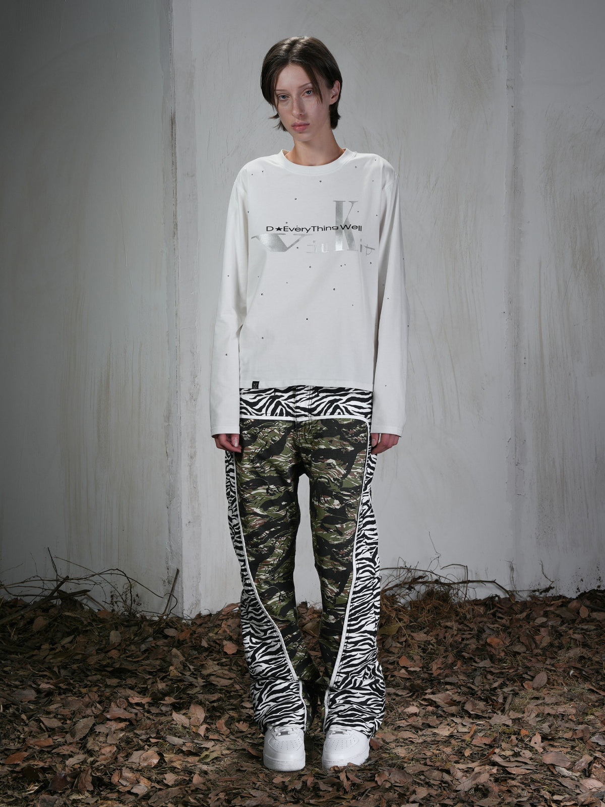 Vinkid Camouflage Patchwork Women's Cotton Straight-leg Jeans
