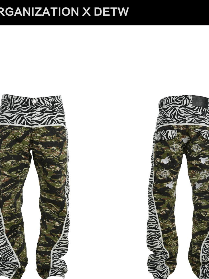 Vinkid Camouflage Patchwork Women's Cotton Straight-leg Jeans