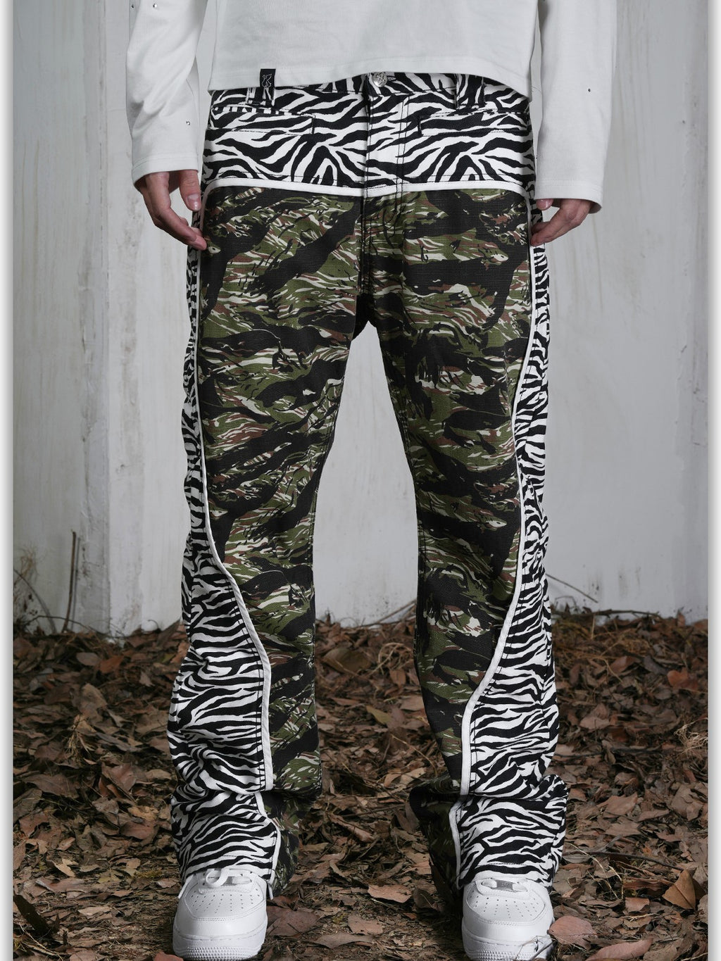 Vinkid Camouflage Patchwork Women's Cotton Straight-leg Jeans