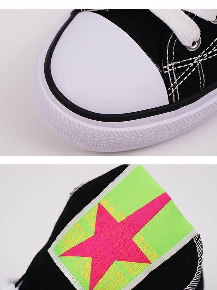Vinkid Faux Fashion Long Tongue Stitching Color Block Women's Canvas Sneakers