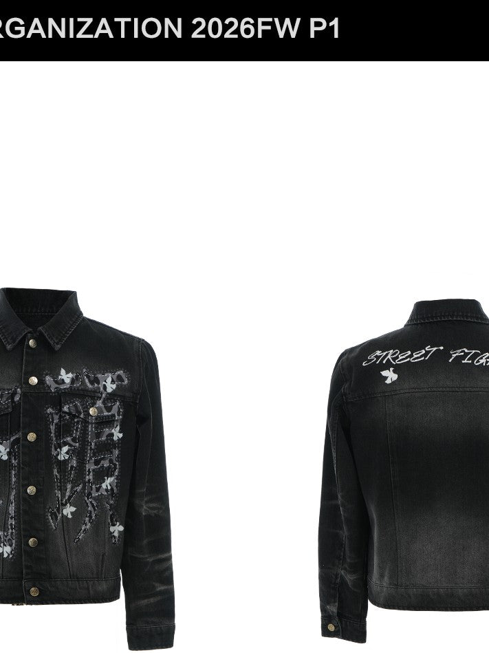 Vinkid Leopard Print Denim Women's Cropped Jackets