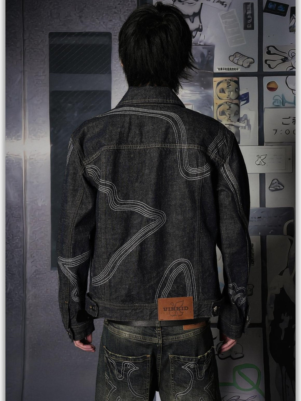 Vinkid Multi Stitch Pigeon Raw Denim Loose Women's Cotton Denim Jackets